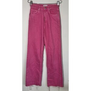 Zara Women's Bright Hot Pink Frayed Hem High Rise Wide‎ Leg Jeans Size 4/26
